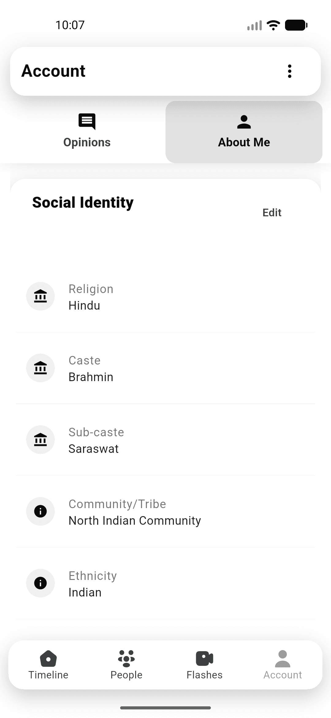 Profile screen