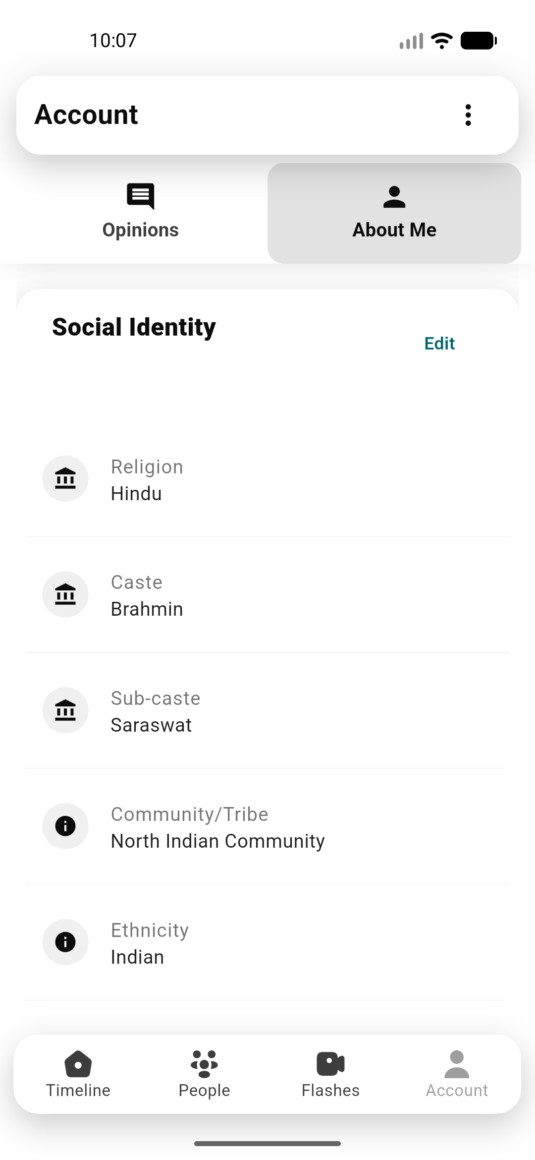 Account/Profile screen